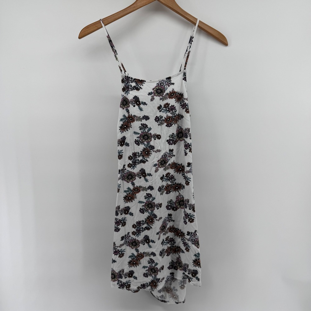 O'Neill Womens Floral Mini Dress White Smocked Back Cutout Small